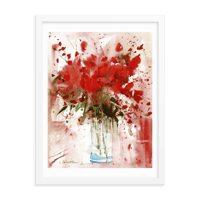 Image 1 of Framed Watercolor Print "Red flowers"