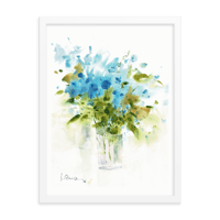 Image 1 of Framed Watercolor Print "Blue Flowers"