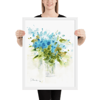 Image 3 of Framed Watercolor Print "Blue Flowers"