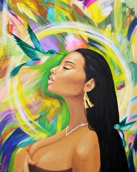 Image of Beso de Colibrí (Acrylic Painting)