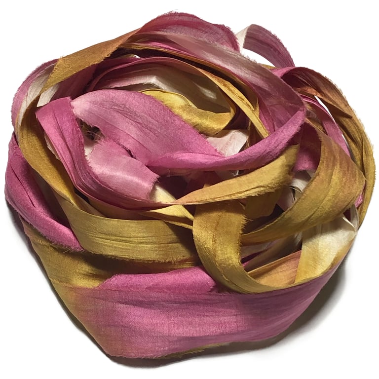 10YD. APPLE CINNAMON HAND DYED SARI SILK RIBBON/HAND DYED BY COLOR KISSED  SILK