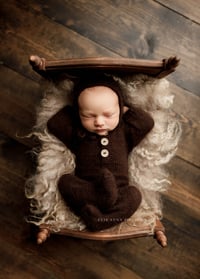 Image 1 of Footed Romper and Bonnet Set - CHOCOLATE