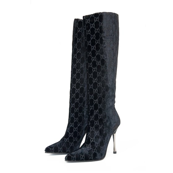 Image of Gucci by Tom Ford 1997 Black Velvet Knee High Boots