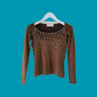 Image 1 of Cocoa Brown Sequin Cashmere Sequin Sweater 