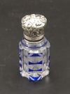 Antique Victorian Blue Overlay Mercury Glass Scent Bottle With Solid Silver Top