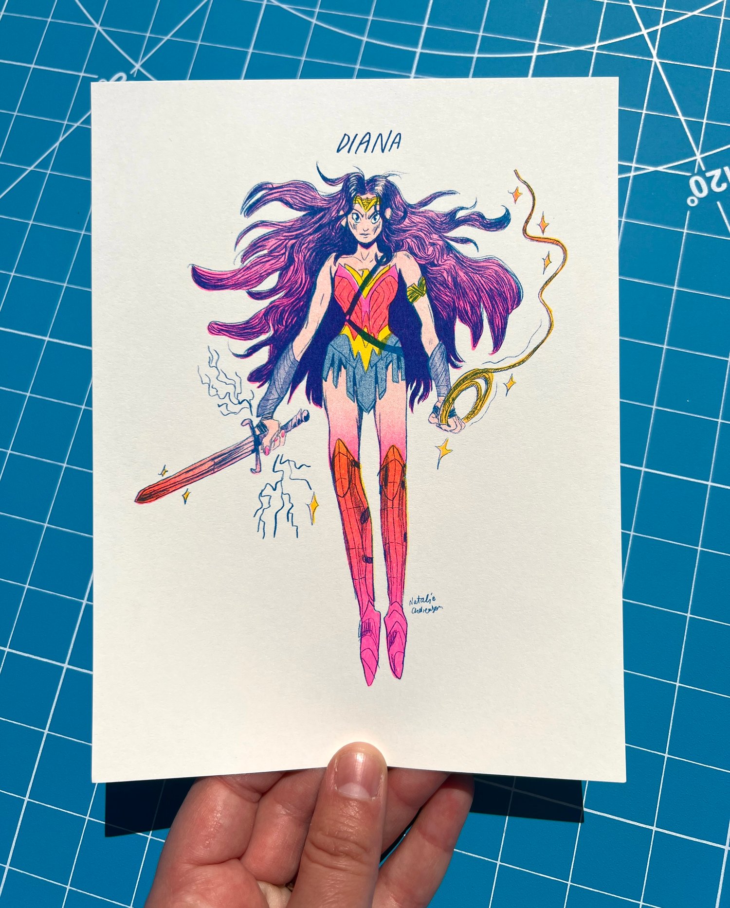 Super Women Riso Print Series - Diana / Wonder Woman