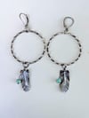 Hoop Feather & Turquoise Earrings 1-1/4 inches wide