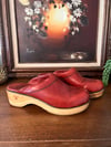 Frye Red Leather/Wood Clogs (7)