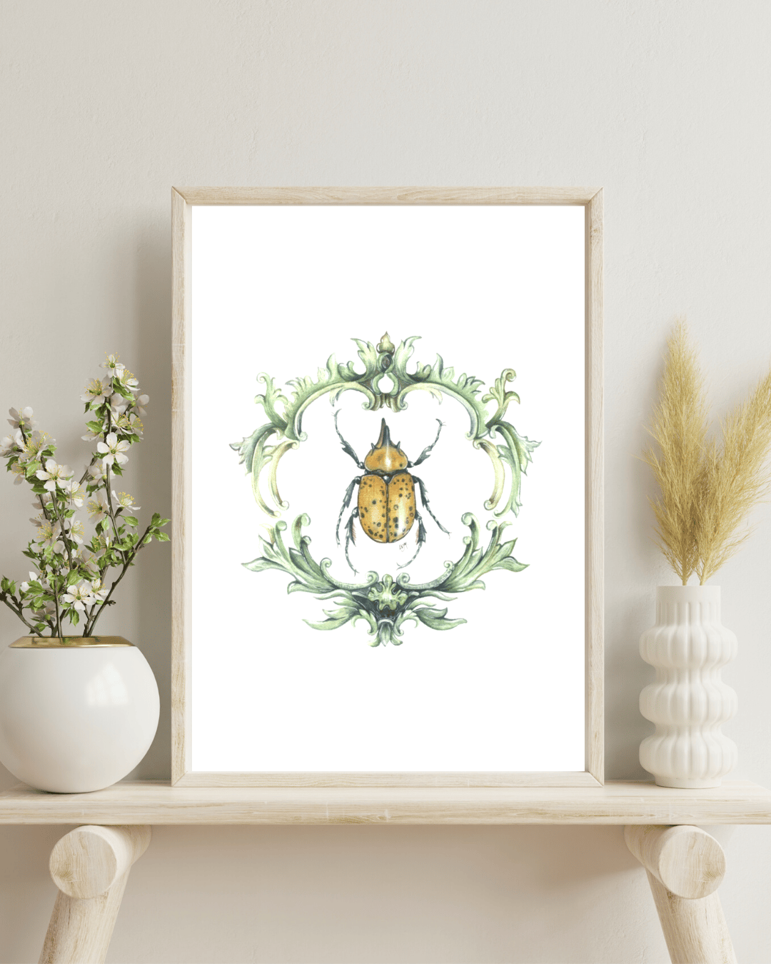 Image of Framed Hercules Beetle Watercolor Illustration PRINT 