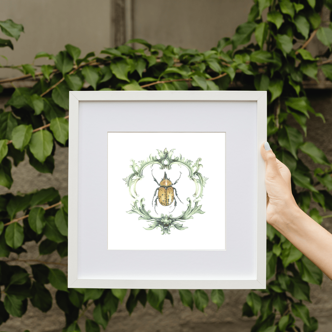 Image of Framed Hercules Beetle Watercolor Illustration PRINT 