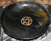 Carved and Polished Horn Oval Offering Bowl with Pentacle
