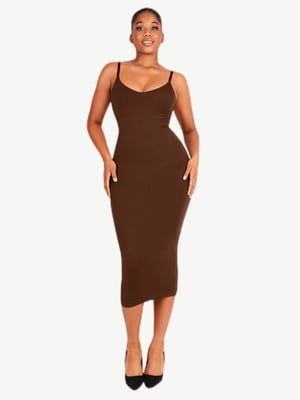 Seamless Spaghetti Strap V-neck Maxi Shaper Dress 
