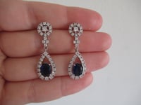 Image 4 of Royal Blue Sapphire Crystal Drop Earrings September Birthstone