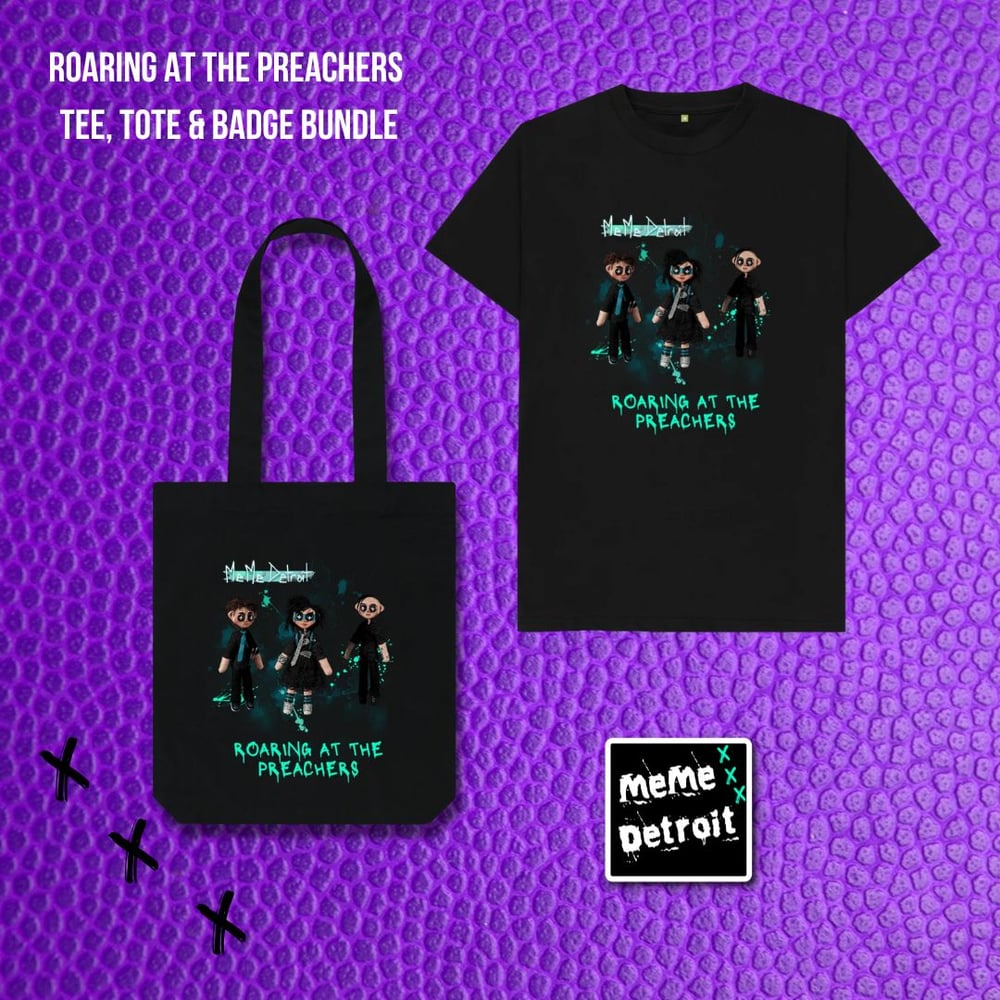 Image of Roaring At The Preachers Tee, Tote & Badge Bundle