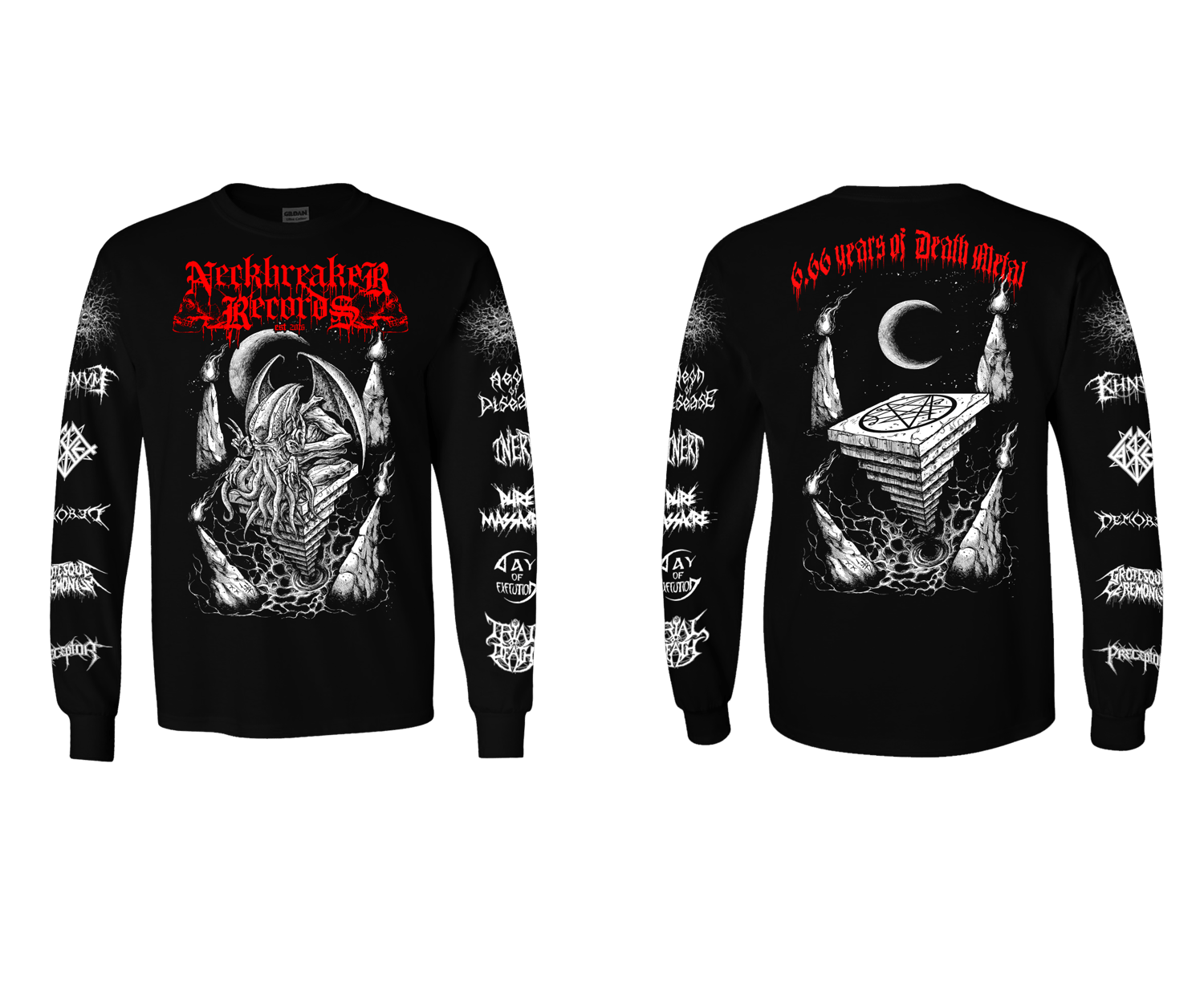 Image of Neckbreaker Records - Cthulhu 6.66 Years of Death Metal Red Longsleeve 