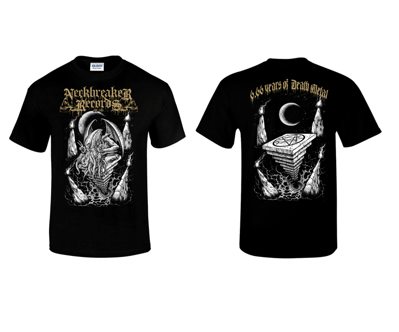 Image of Neckbreaker Records - Cthulhu 6.66 Years of Death Metal Gold Shirt