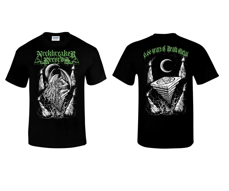 Image of Neckbreaker Records - Cthulhu 6.66 Years of Death Metal Green Shirt
