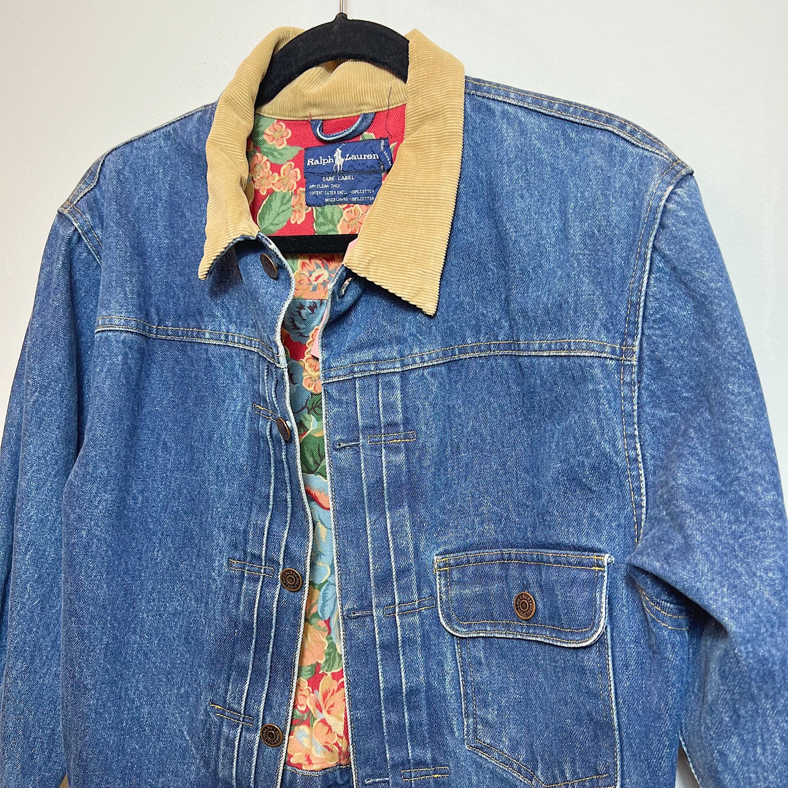 Size S/M - Ralph Lauren Vintage 1990s's Floral Lined Denim Jacket