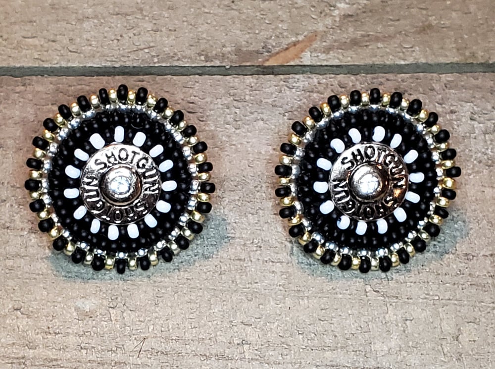 Image of "Deadly" Shotgun Shell Beaded Stud Earrings- Gold