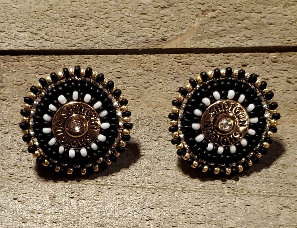 Image of "Deadly" Shotgun Shell Beaded Stud Earrings- Gold