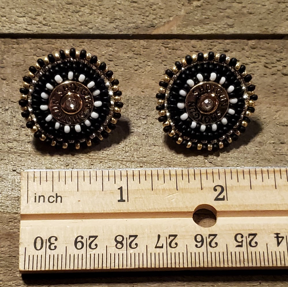 Image of "Deadly" Shotgun Shell Beaded Stud Earrings- Gold