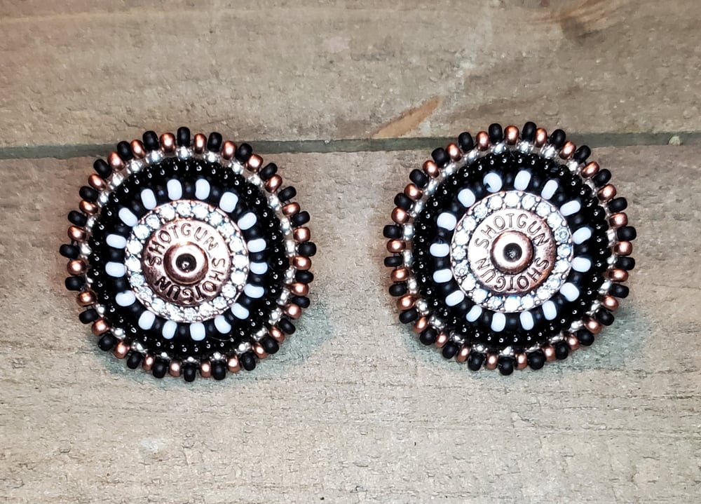 Image of "Deadly" Shotgun Shell Beaded Earrings- Rose Gold