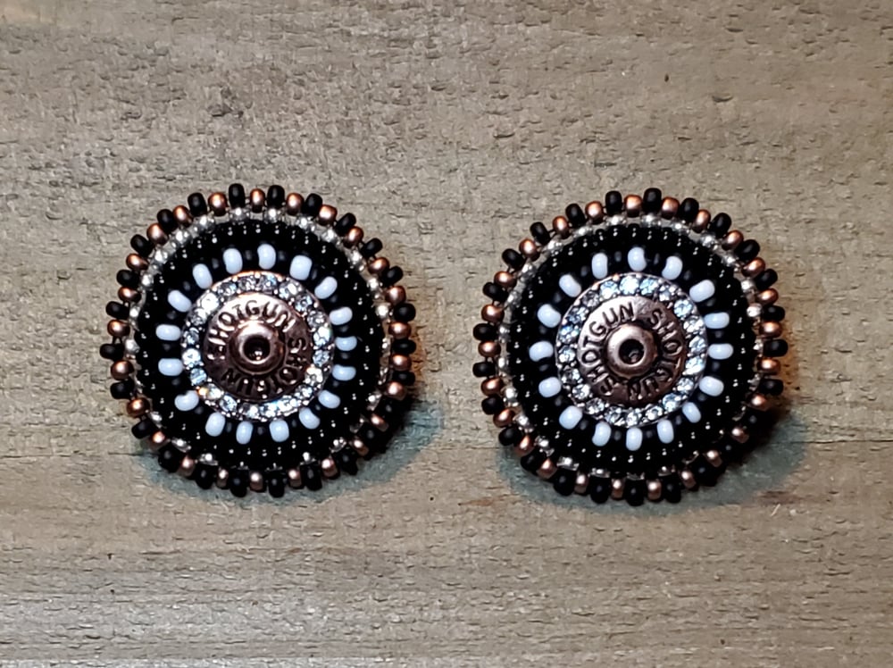 Image of "Deadly" Shotgun Shell Beaded Earrings- Rose Gold