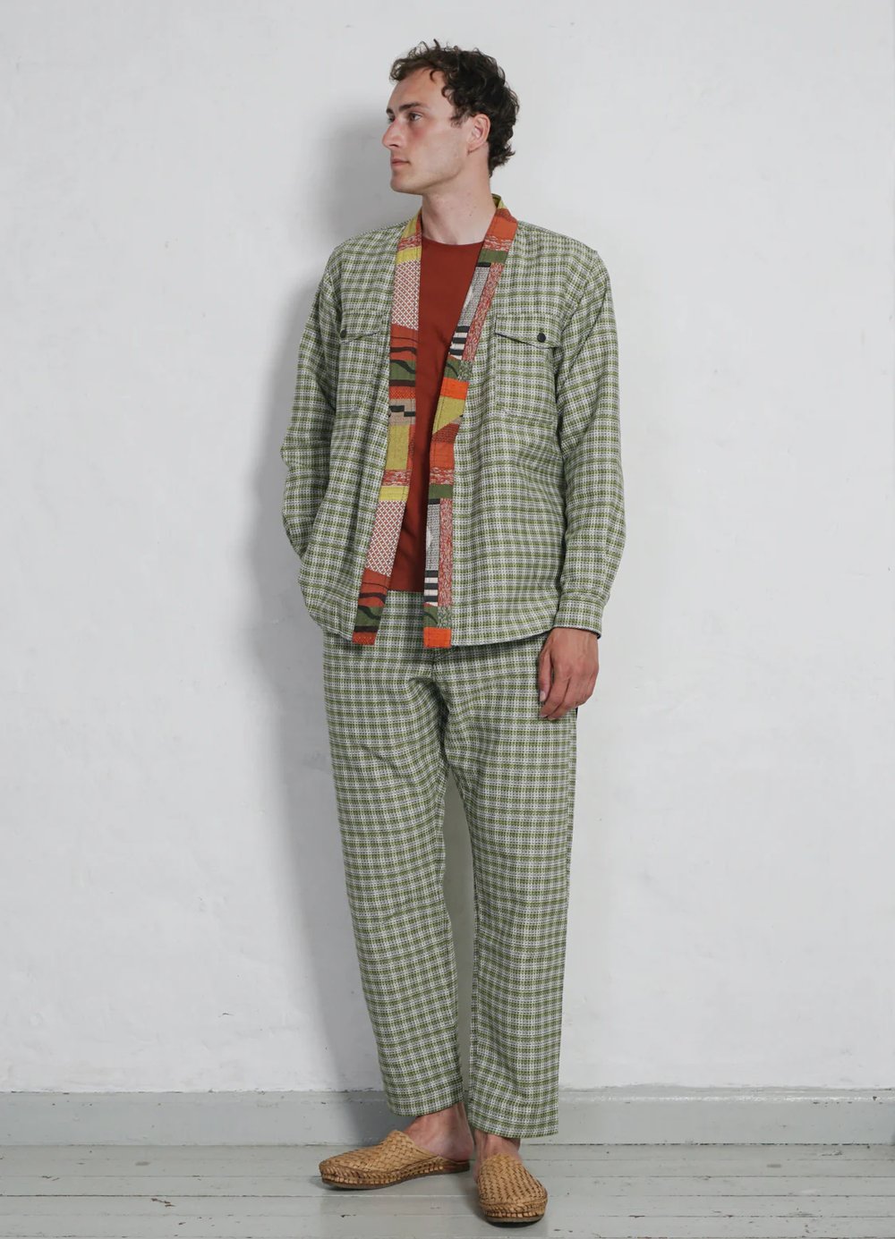 Hansen Garments TYGE | Wide Cut Cropped Trousers | sashiko green