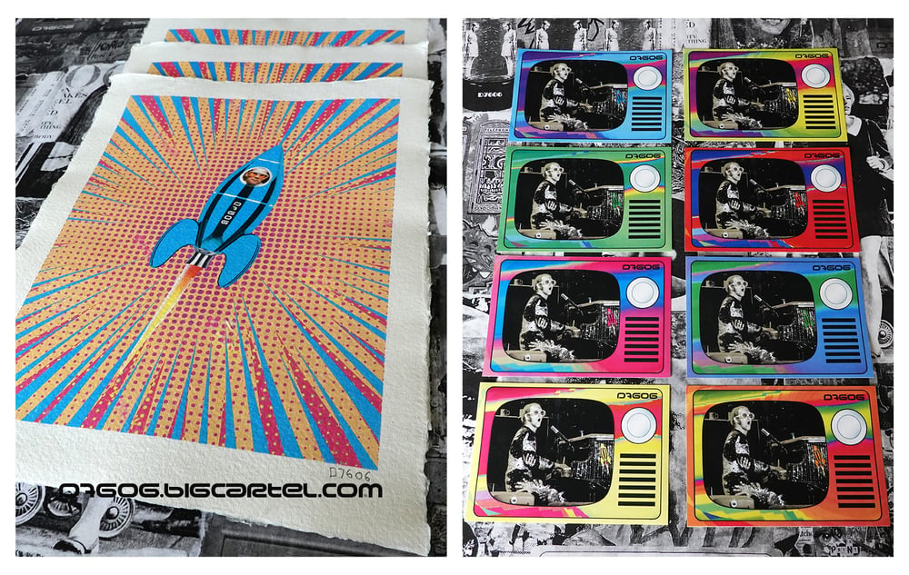 Image of D7606 Limited Edition Elton Rocket Print (Blue) and Bonus Sticker Pack 