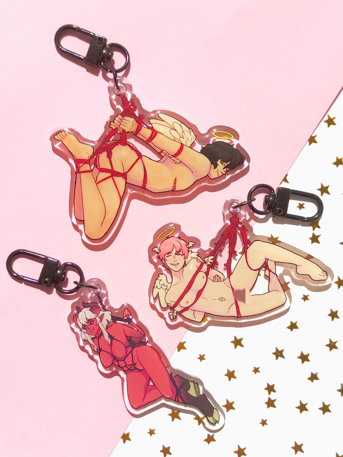 Image of Two Angels one Demon Keychains