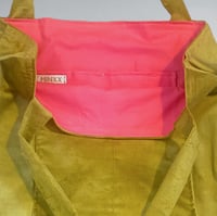 Image 2 of Lime yellow cordoroy reversible tote bag with pink lining