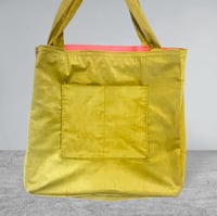 Image 1 of Lime yellow cordoroy reversible tote bag with pink lining
