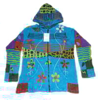 Image 2 of TURQUOISE AND FLOWERS ZIP UP BOHO HOODIE