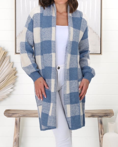 Image of Millie Checked Cardigan - Blue