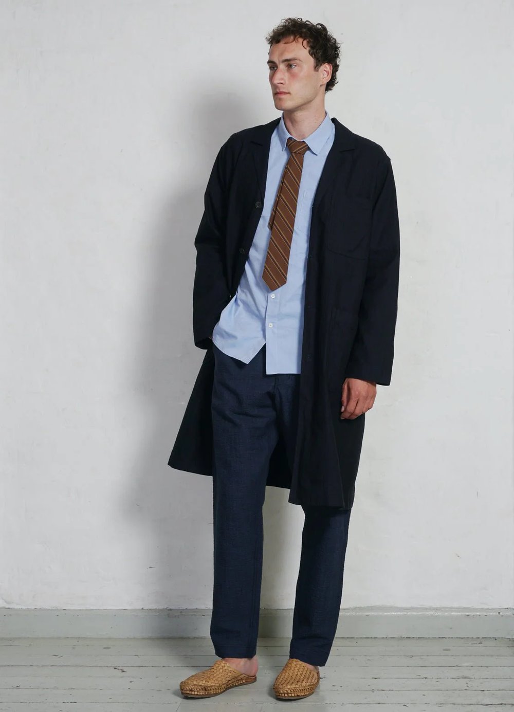 Hansen Garments BIRGER | Long Work Coat | indigo herringbone