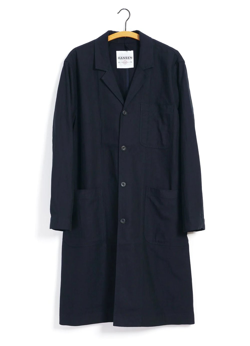 Hansen Garments BIRGER | Long Work Coat | indigo herringbone
