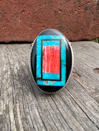 Image 5 of WL&A Handmade Old Style Heavy Ingot Fire & Water Mosaic Inlay Ring - Size 12 
