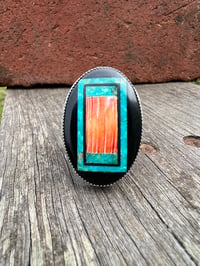 Image 2 of WL&A Handmade Old Style Heavy Ingot Fire & Water Mosaic Inlay Ring - Size 10