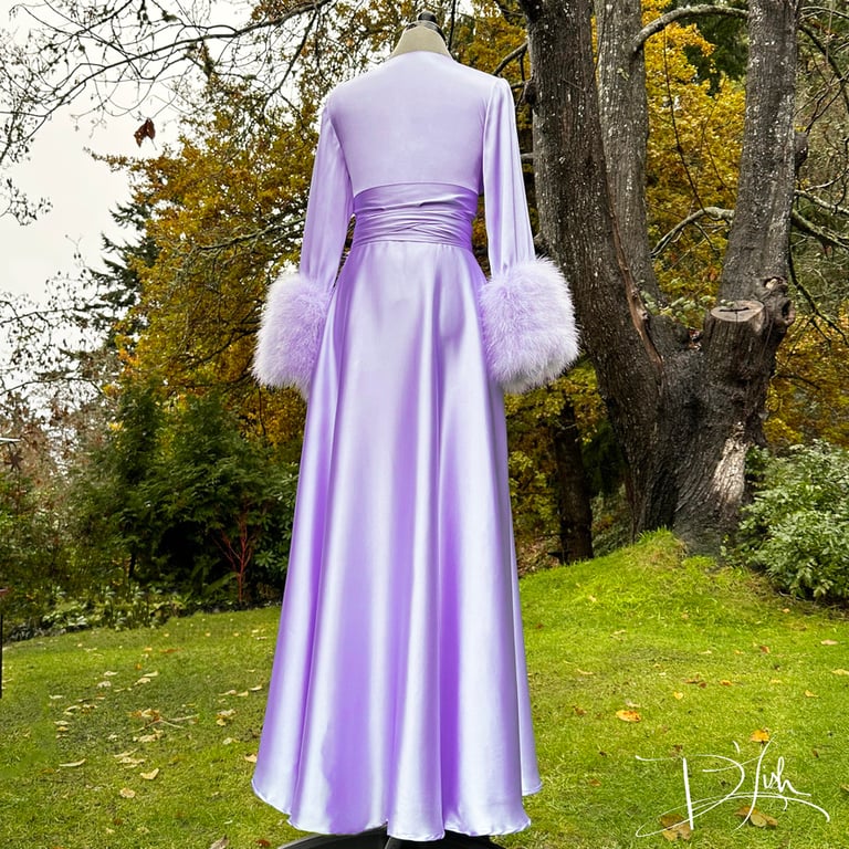 Pale Lilac Marabou-cuffed "Beverly" Dressing Gown Image 2