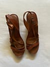 early 70s wooden cut-out wedge leather platform sandals