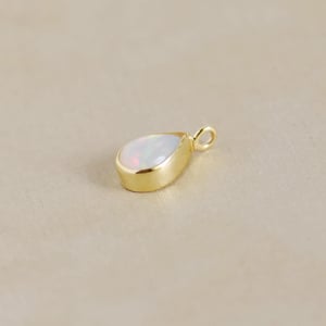 Image of Fire Opal cabochon pear shape 14k gold necklace no.1