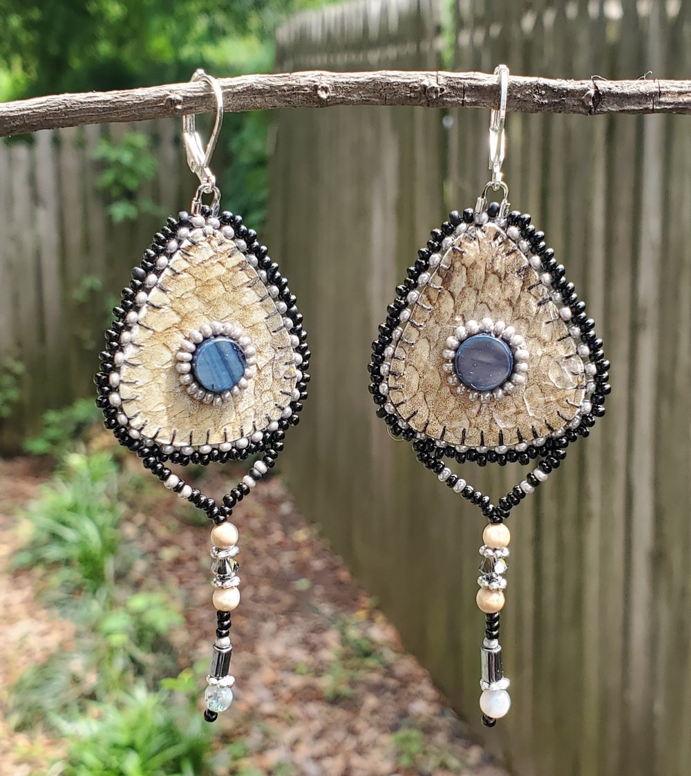 Image of Salmon Skin & Mammoth Ivory Beaded Earrings