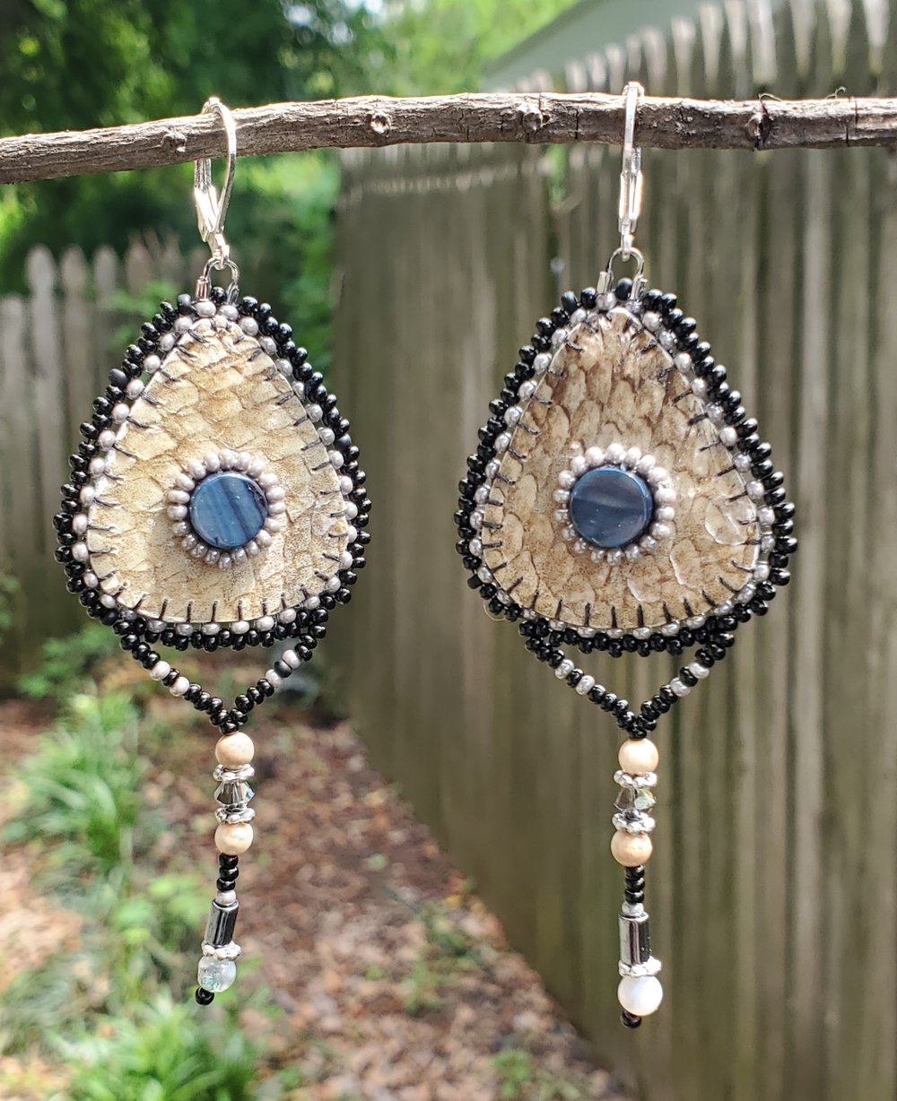 Image of Salmon Skin & Mammoth Ivory Beaded Earrings