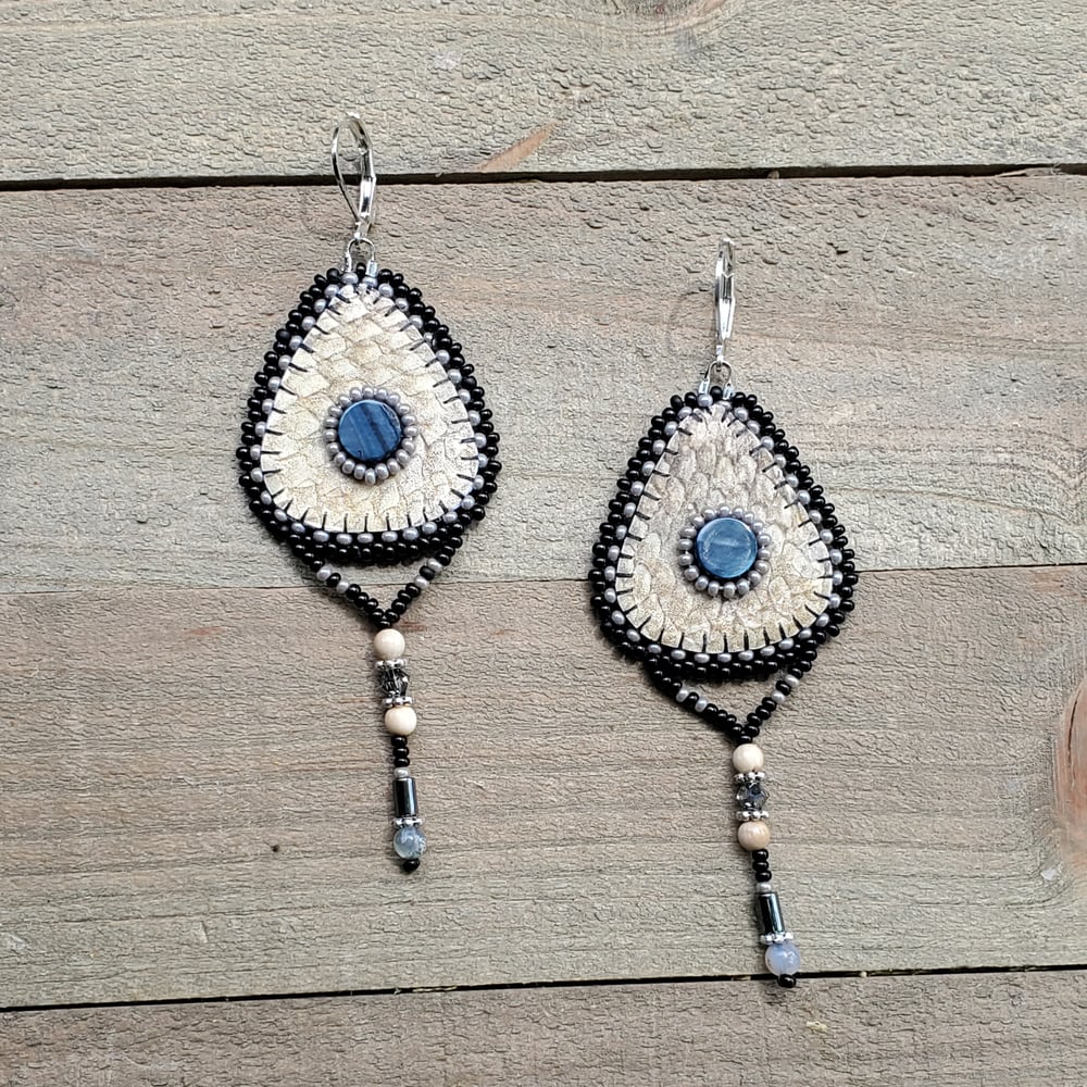 Image of Salmon Skin & Mammoth Ivory Beaded Earrings