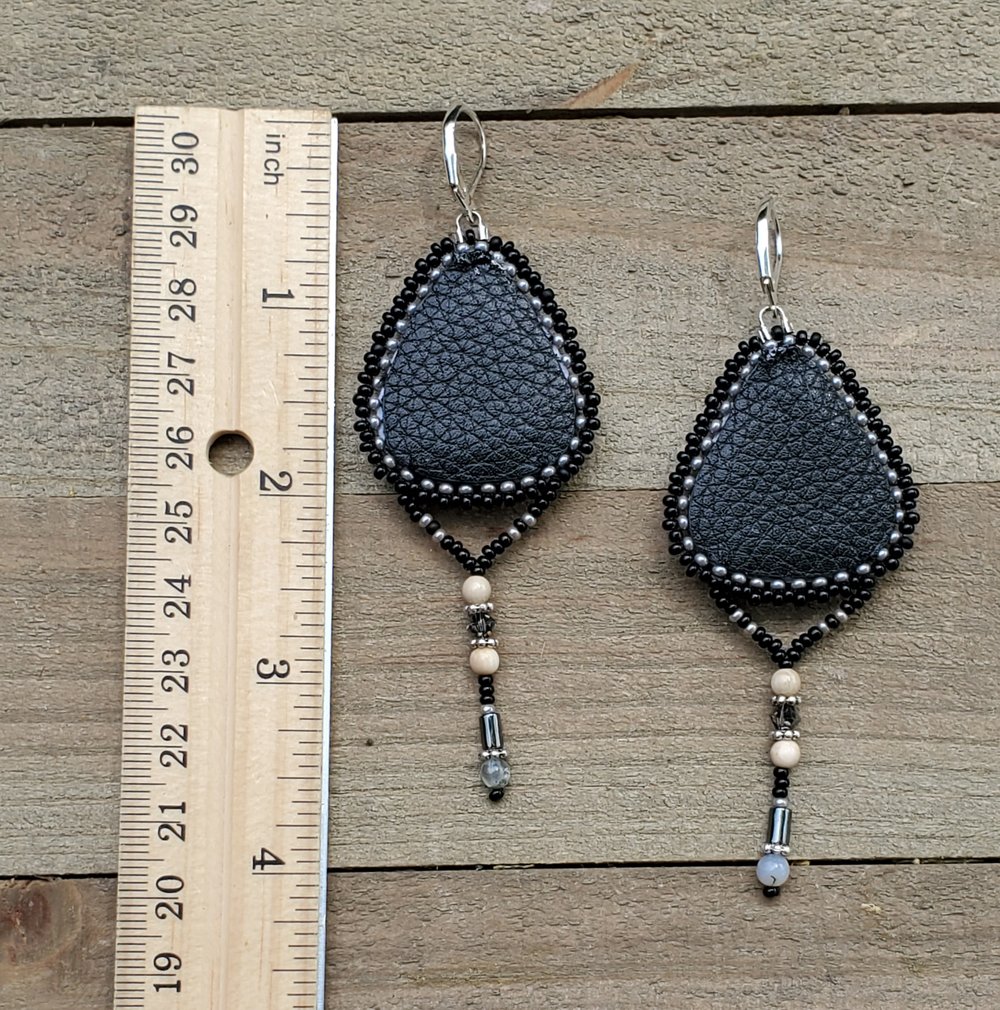 Image of Salmon Skin & Mammoth Ivory Beaded Earrings