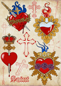 Image 2 of “Sacred Hearts” flash tattoo art print