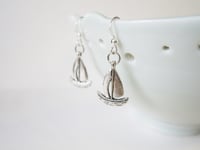 Image 3 of Silver Sailboat Charm Earrings, Pierced or Clip On 