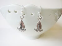Image 1 of Silver Sailboat Charm Earrings, Pierced or Clip On 