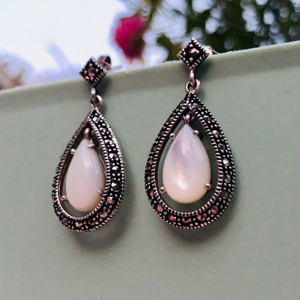 Image of Enriqueta Mother of Pearl and Marcasite Earrings