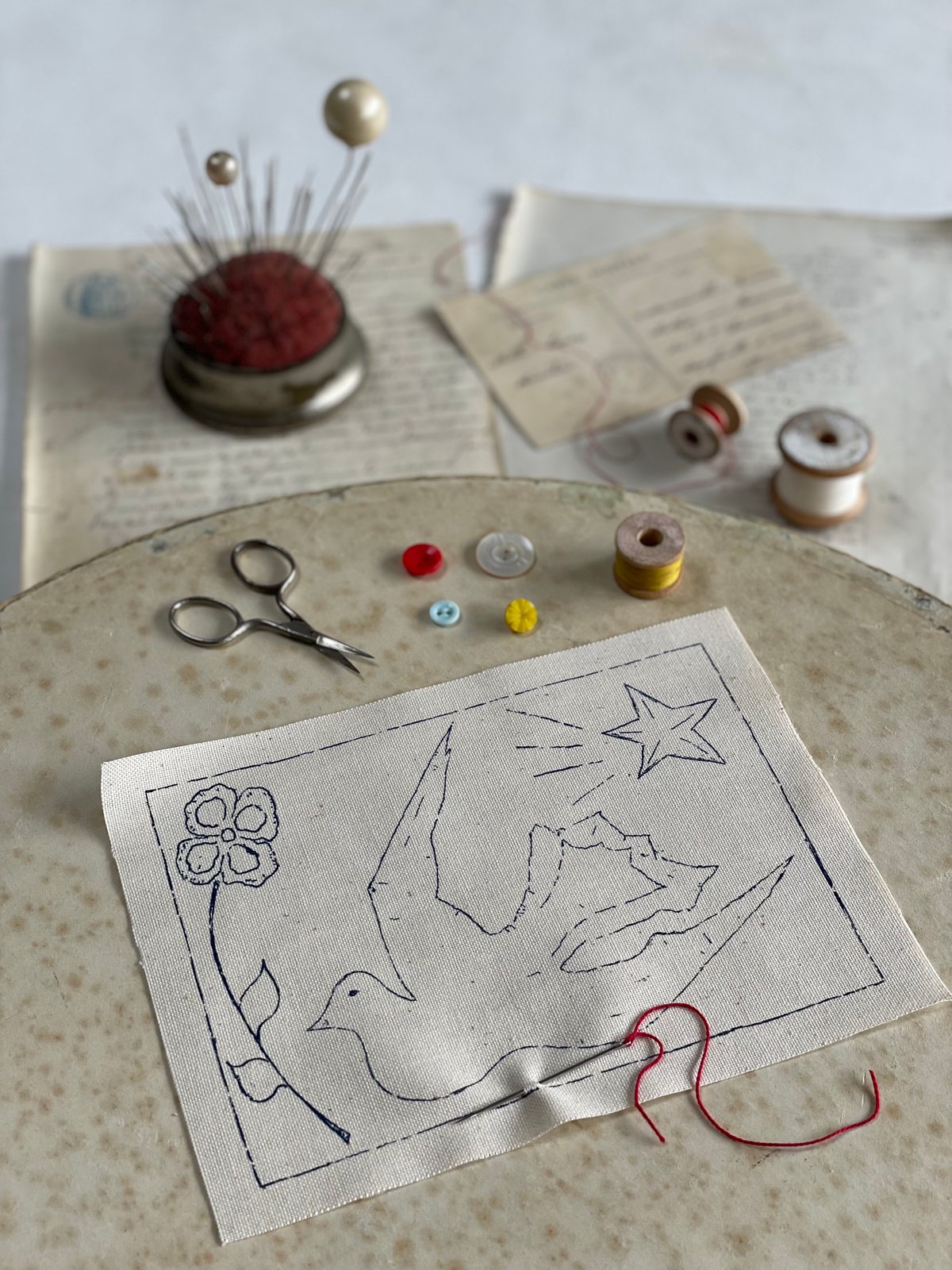 Image of Dove & Red Rose Embroidery Template